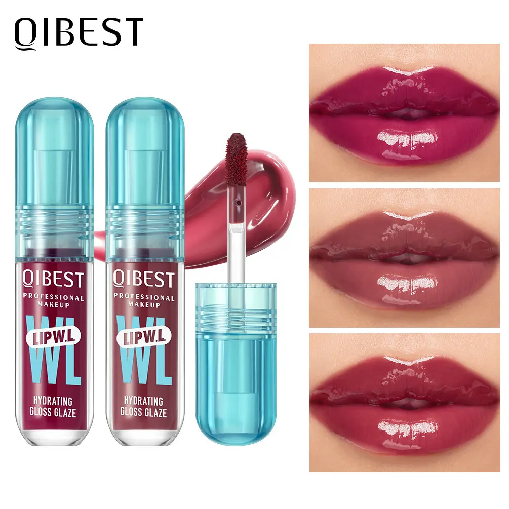 QIBEST moisturized mirror lip glaze, long-lasting color rendering, not easy to fade, film-forming water-light-sensitive Dudu mirror lip glaze