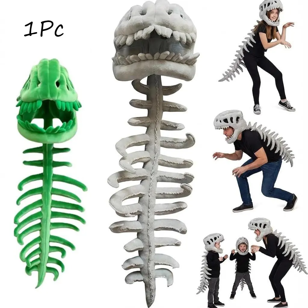 3D Dinosaur Skeleton Costume, Spiky Skull Mask and Plush Vertebrae, Halloween, Role Play, Animal Theme Party, Festival Gift