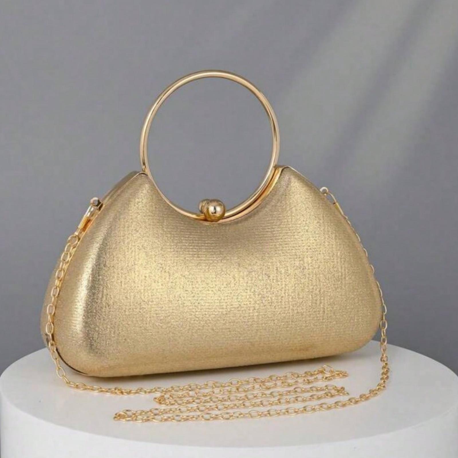 Casual Rhinestone Decor Clutch, Golden Purse Handbag Bucket Bag Evening Bag, Small Crossbody, Dinner Bag, Quiet Luxury Rhinestone Shoulder Bag for Party Girl, Exquisite Woman, Bride Dinner/Banquet Christmas Party Dress