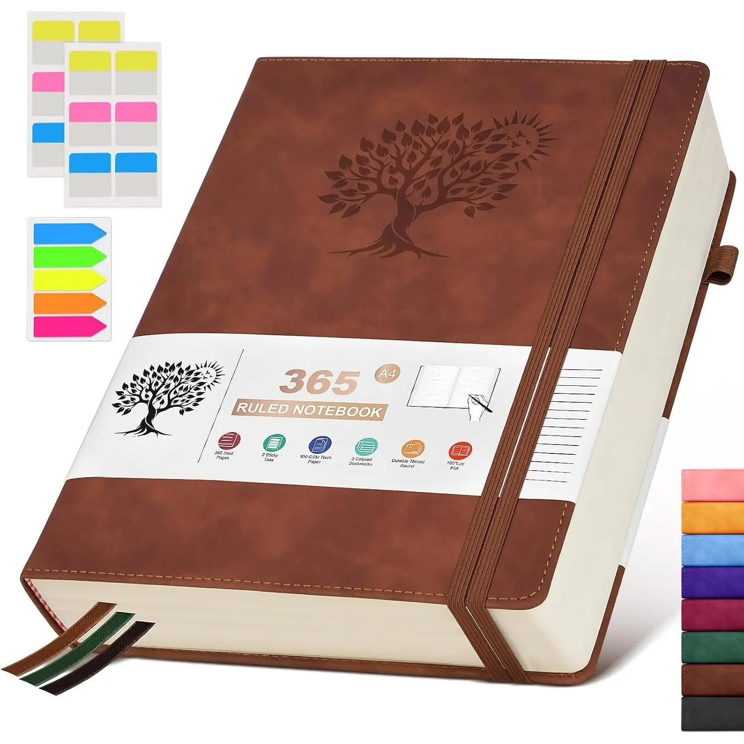 A5 Lined Journal Notebook - 365 Page Leather Journals for Writing Women & Men,Hardcover Notebook with 100Gsm Thick Pages,Daily Diary for Travel, Work,School,Note Taking,College Ruled (5.9" x 8.5")