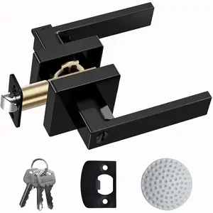 Matte Black Heavy Duty Keyed Alike Entry Door Lever Door Knobs with Lock and Key Square Door Lever for Bedroom Bathroom and Front Door
