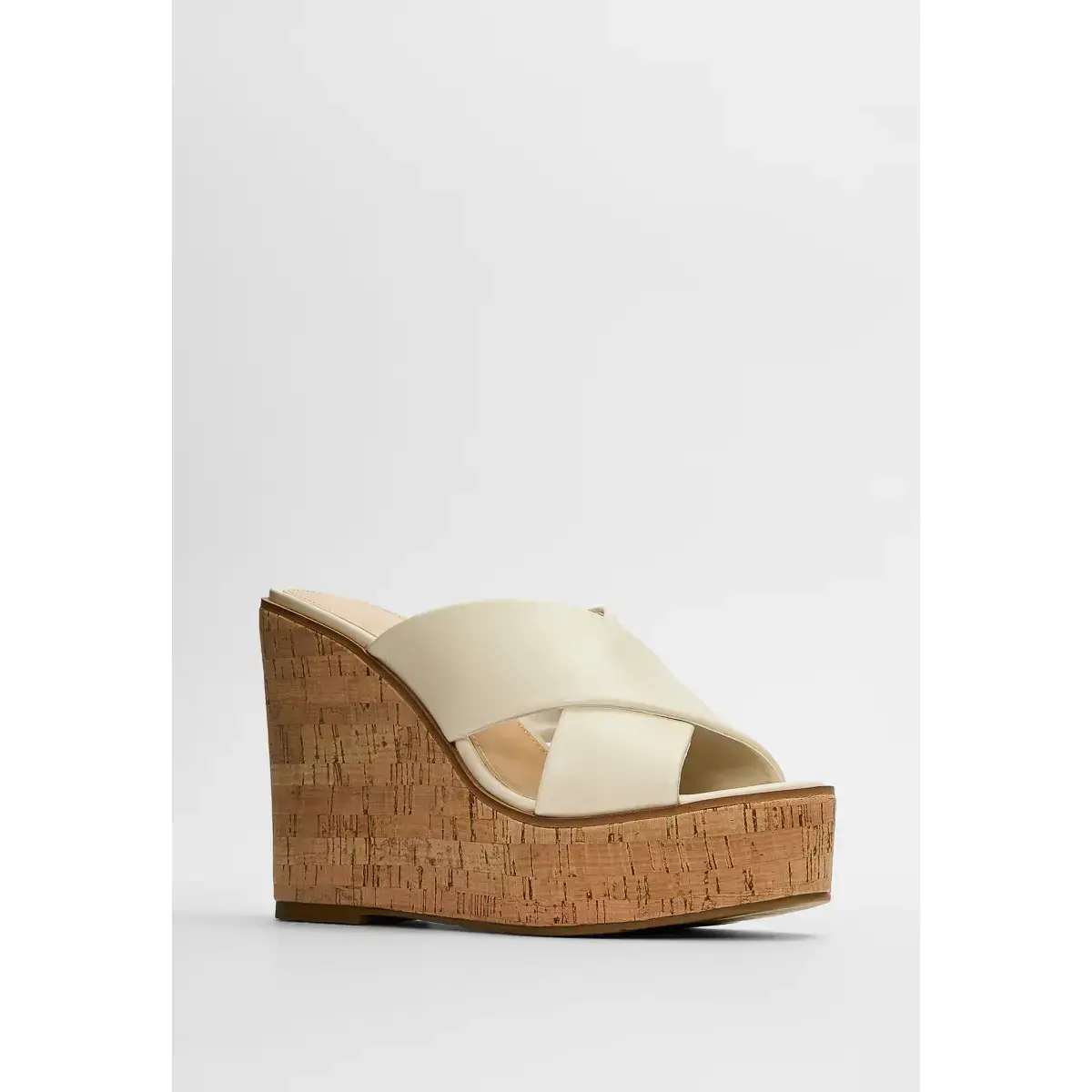 Women's Crisscross Wedge Sandals, Faux Leather Open Toe Slip-On Platform with a 5-Inch Cork Heel for Summer