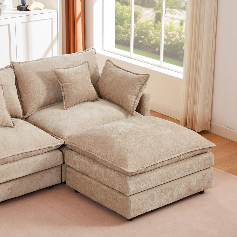 Sectional Sofa Modular Couch 102 Inch L Shaped Couch Set for Living Room, 3-Seater Comfy Cloud Couches with Movable Ottoman, DIY Combination, Chenille, Coffee