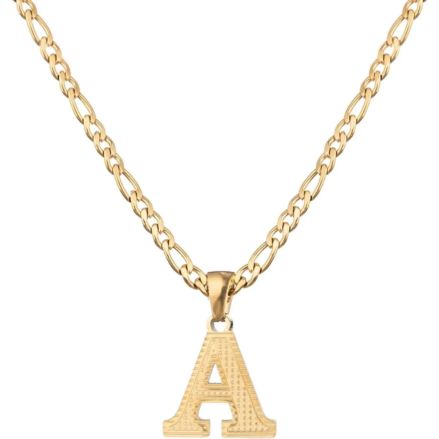 18K Gold Silver Tone Stainless Steel Initial Necklaces for Women Men Gothic 26 Letters Pendant with Figaro Chain Necklaces