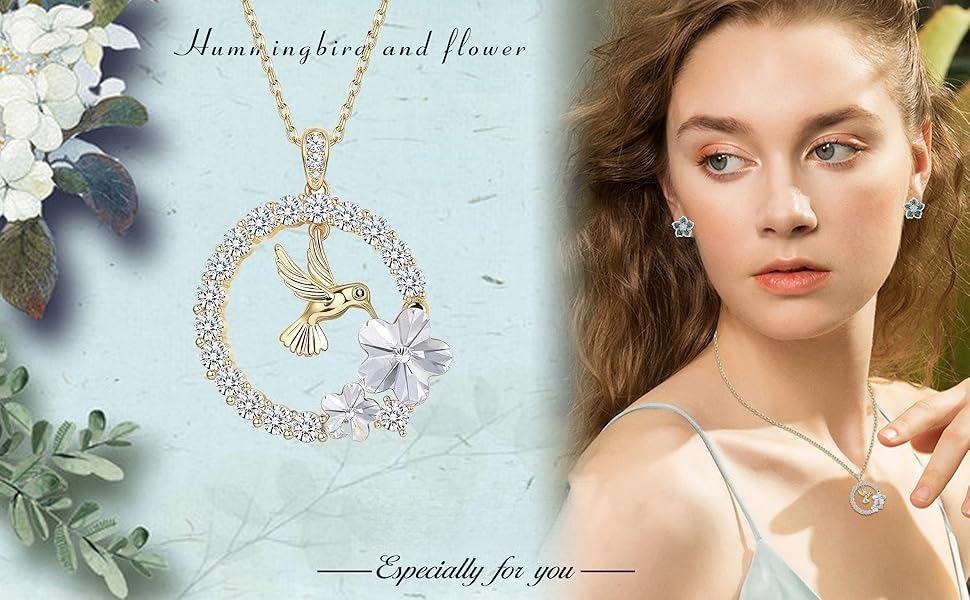 CASSIECA Gold Plated Hummingbird Pendant Necklace for Women Circle Necklace  Animal Necklace Crystals from Austria Jewelry Gifts for Mom Girlfriend