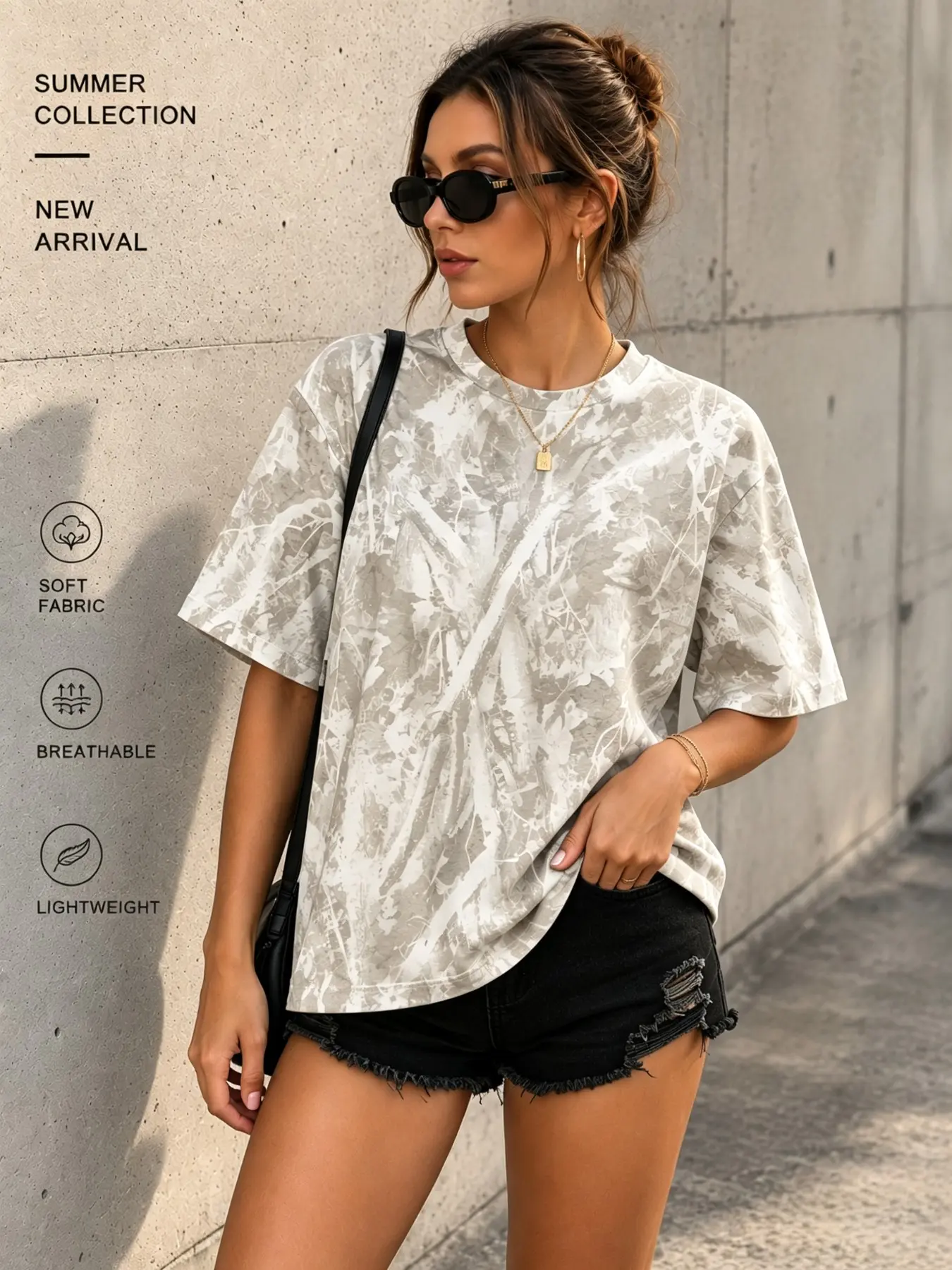 Vintage Camo Leaf Print Oversized Crew Neck T Shirt, Casual Loose Fit Short Sleeve Basic Tee for Men and Women, Neutral Earth Tone Botanical Camouflage Daily Streetwear Top Summer Breathable Lightweight