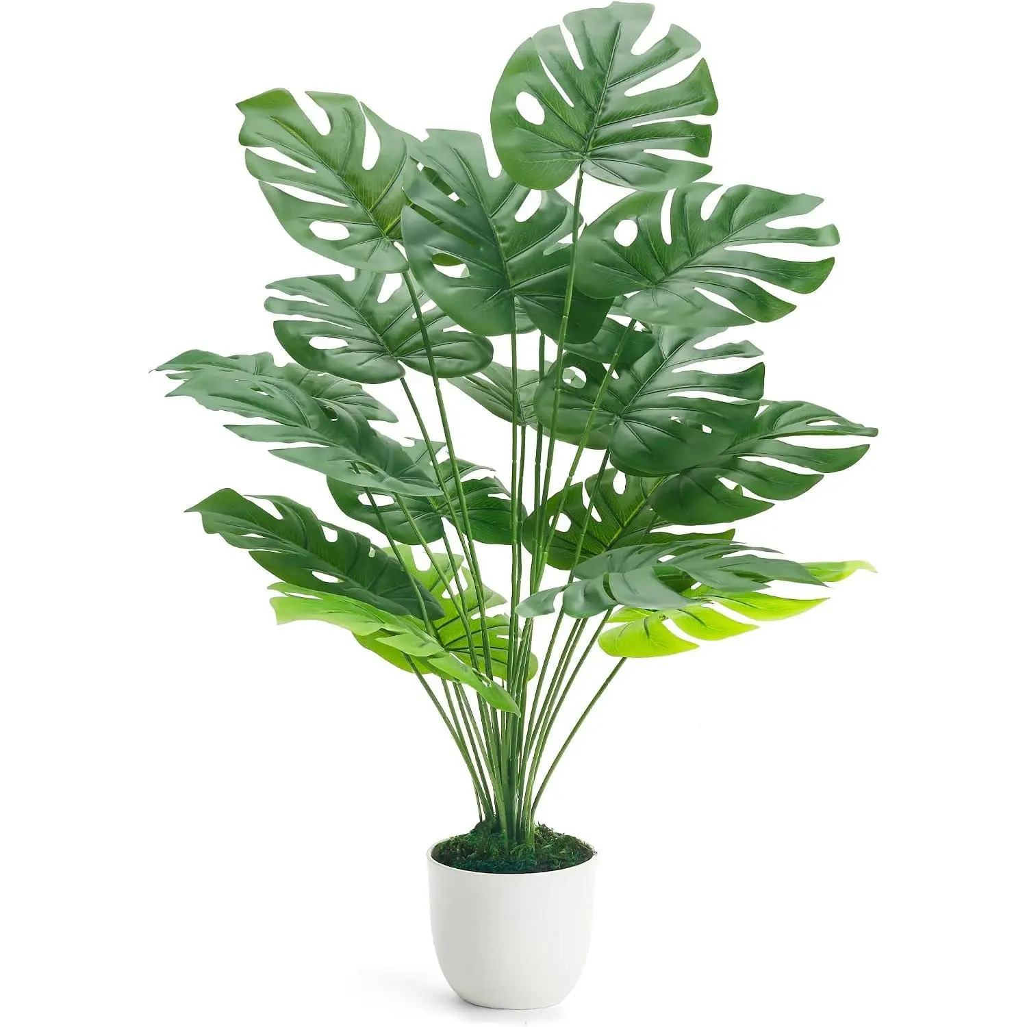 28"  , Monstera Floor  in White Pot for  Decor | Artificial  indoor with adjustable leaves create fuller greenery for living room, bedroom, office and entryway decor