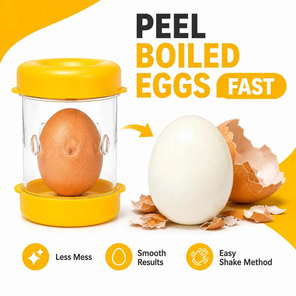 Egg Peeler for Hard-Boiled Eggs, Quick Shell Remover Shaker Cup, Easy Peel Tool with Clear Container, Compact Reusable Kitchen Gadget