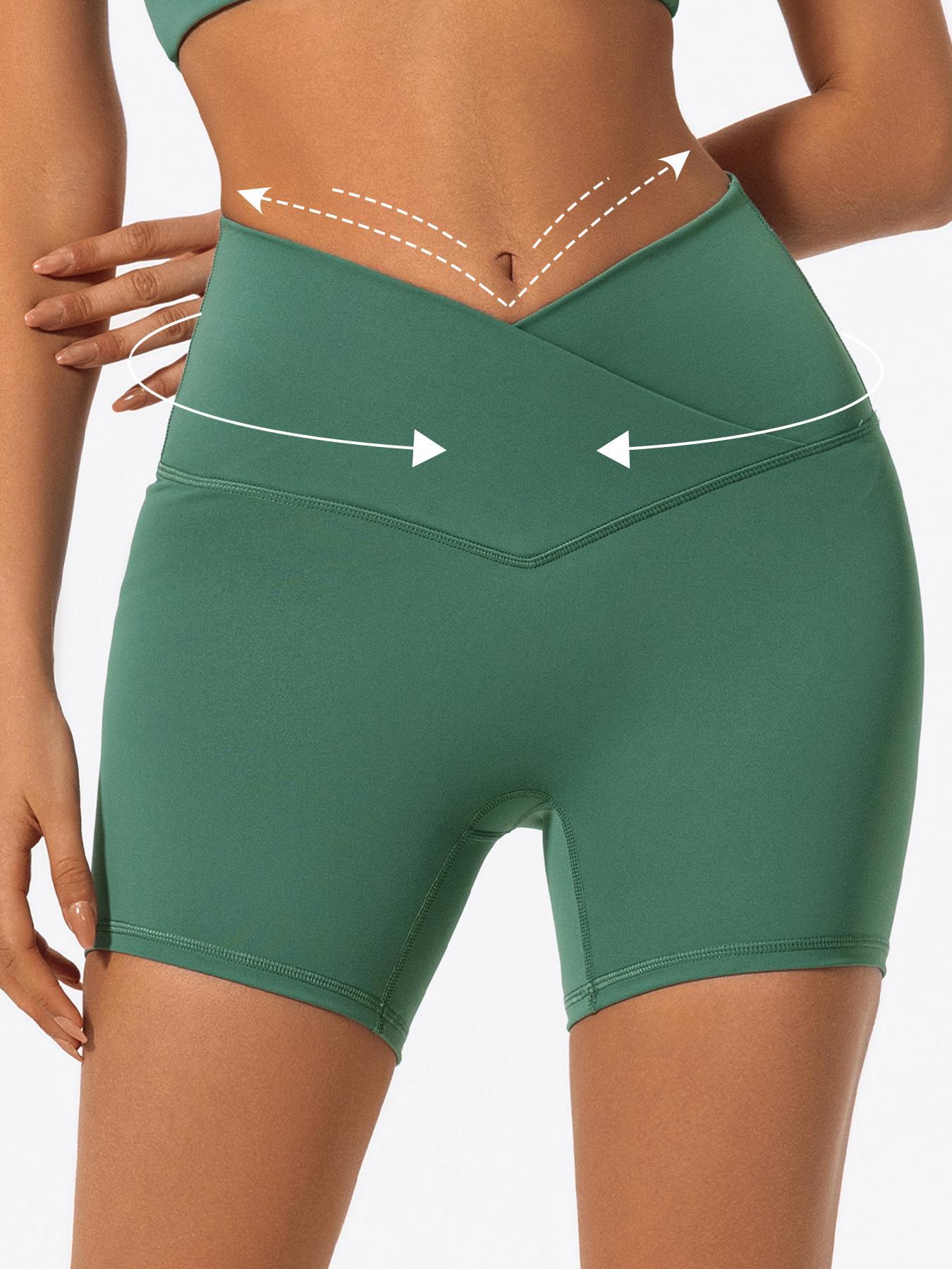 Women's Solid High Waist Sports Shorts, High Stretch Seamless Yoga Shorts, Active Shorts, Ladies Sportswear for Indoor Outdoor Wear, Gym Workout Shorts