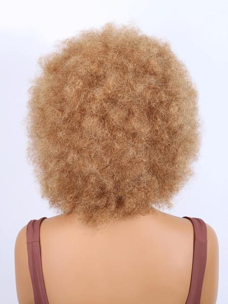 Blonde Afro Kinky Curly Wig, 180% Density Human Hair Machine Made Wigs with Bangs, Short Fluffy Wigs for Black Women, Cosplay & Daily Wear