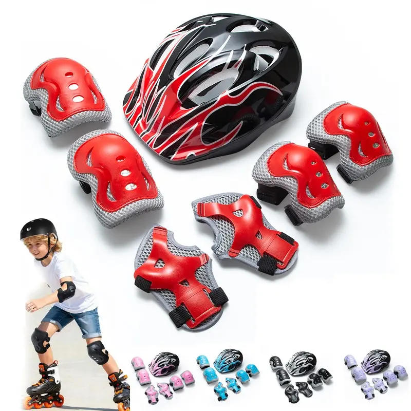 7-Piece Kids Safety Gear Set, Skate Helmet and Pads for Boys and Girls, Knee Elbow Wrist Guards for Scooters and Skates