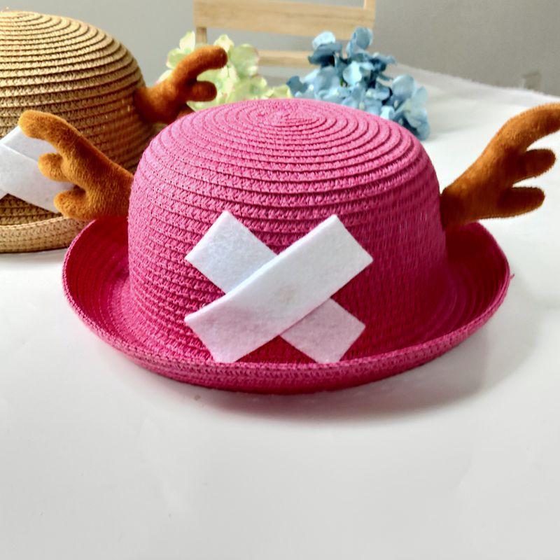 New two-dimensional anime straw hat, One Piece cartoon hat, cosplay accessory with round top and antlers, summer sunshade, gift for friends party