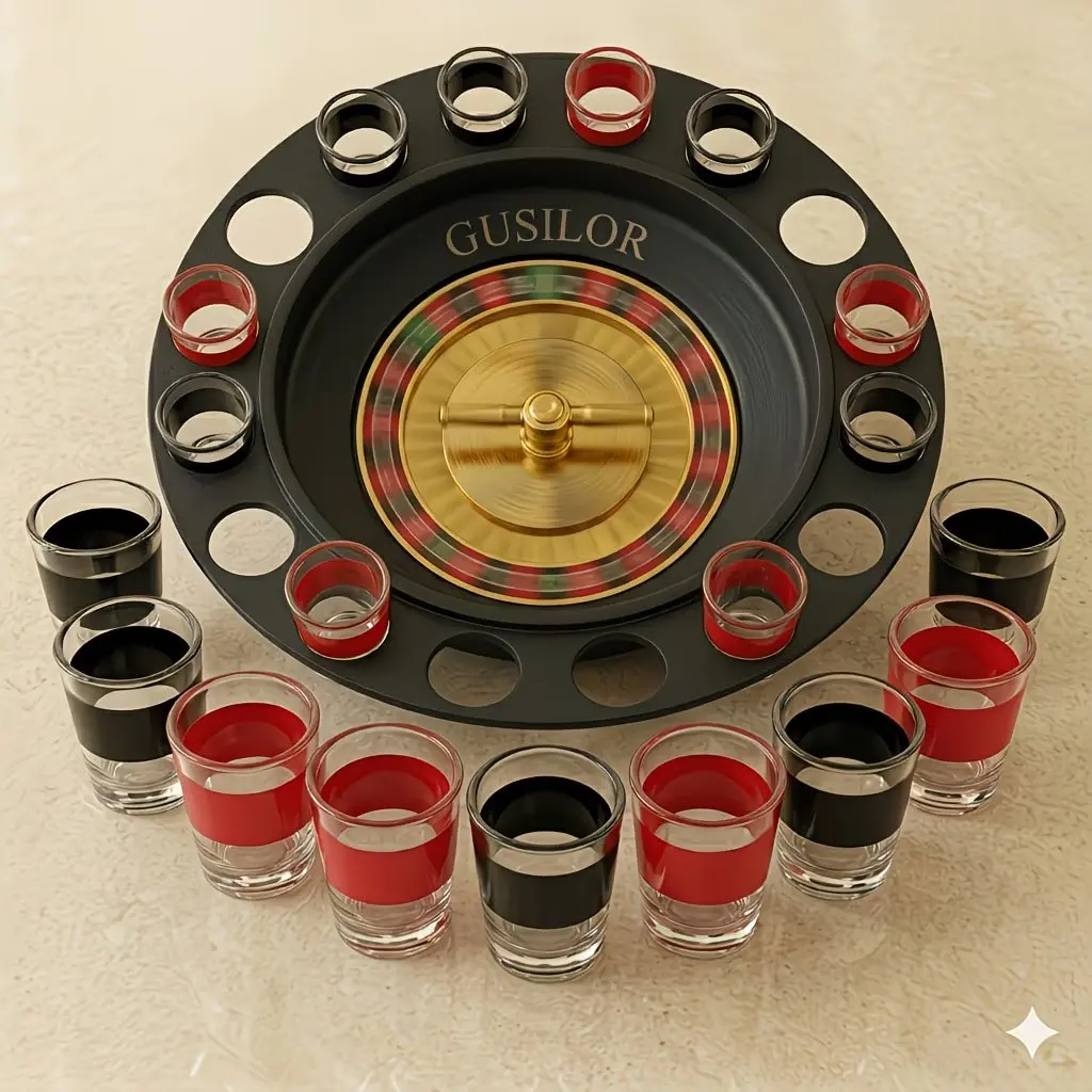 16 Cups Roulette Drinking Game Set, Rotating Wine Table Game Toy for Bar KTV, Fun Adult Party Supplies, Creative White Elephant Gift, Spinning Drinking Prop for Nightclub Party, Drinking Game Kit