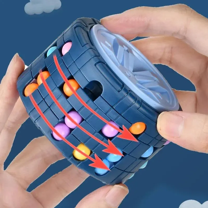 3D Cylinder Cube Magical Bean Rotate-Slide Puzzle Toy, Montessori Unisex Infant+ Stress Relief Educational Toy, Classic Novelty Gift for Kids