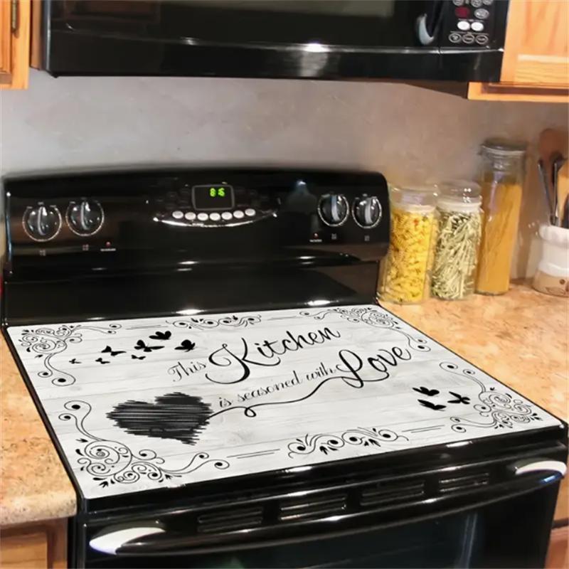 Kitchen-Themed Gas Stove Cooktop Panel Protector Cover, 1 Count Heat & Scratch-Resistant Stove Top Cover, Easy to Clean Stove Protector Plate