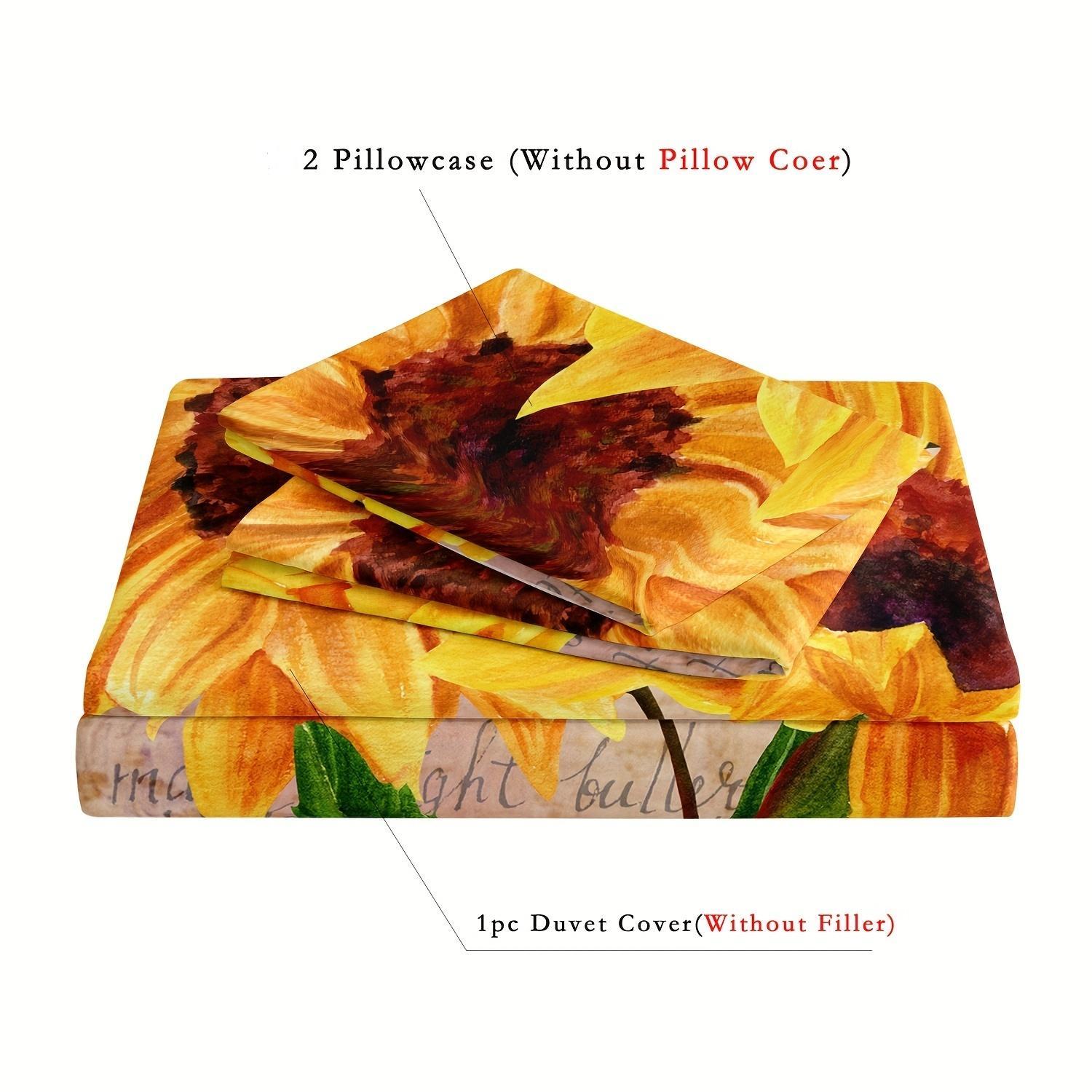 Sunflower Floral Print Bedding Set, Floral Bedding Sets, Printed Bedding Set, 1 Set Including 1 Duvet Cover & 2 Pillowcases without Filler, Soft Comfortable Breathable Bedding Set for Bedroom, Rooms, Dormitories, Decorative Bedding Set