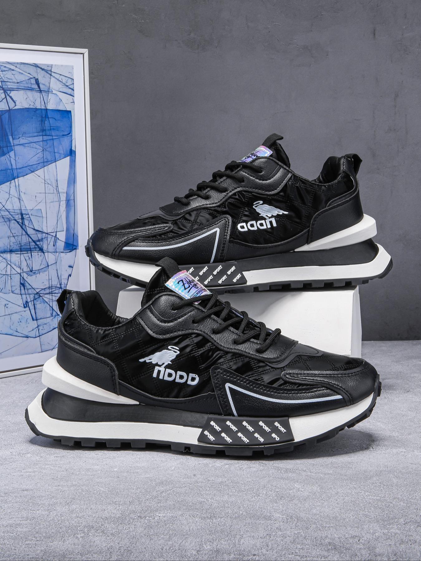 Men's Fashionable Patchwork Lace Up Sneakers, Casual Comfortable Sports Running Shoes, Sporty Running Shoes, Trendy All-match Sneakers for Daily Wear, Closed