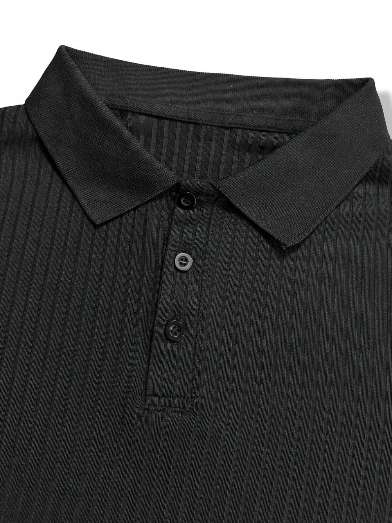 Men's Solid Color Button Polo Shirt, Regular Fit Business Casual Long Sleeve Top, Spring & Fall Fashion, Daily Wear Men's Clothing