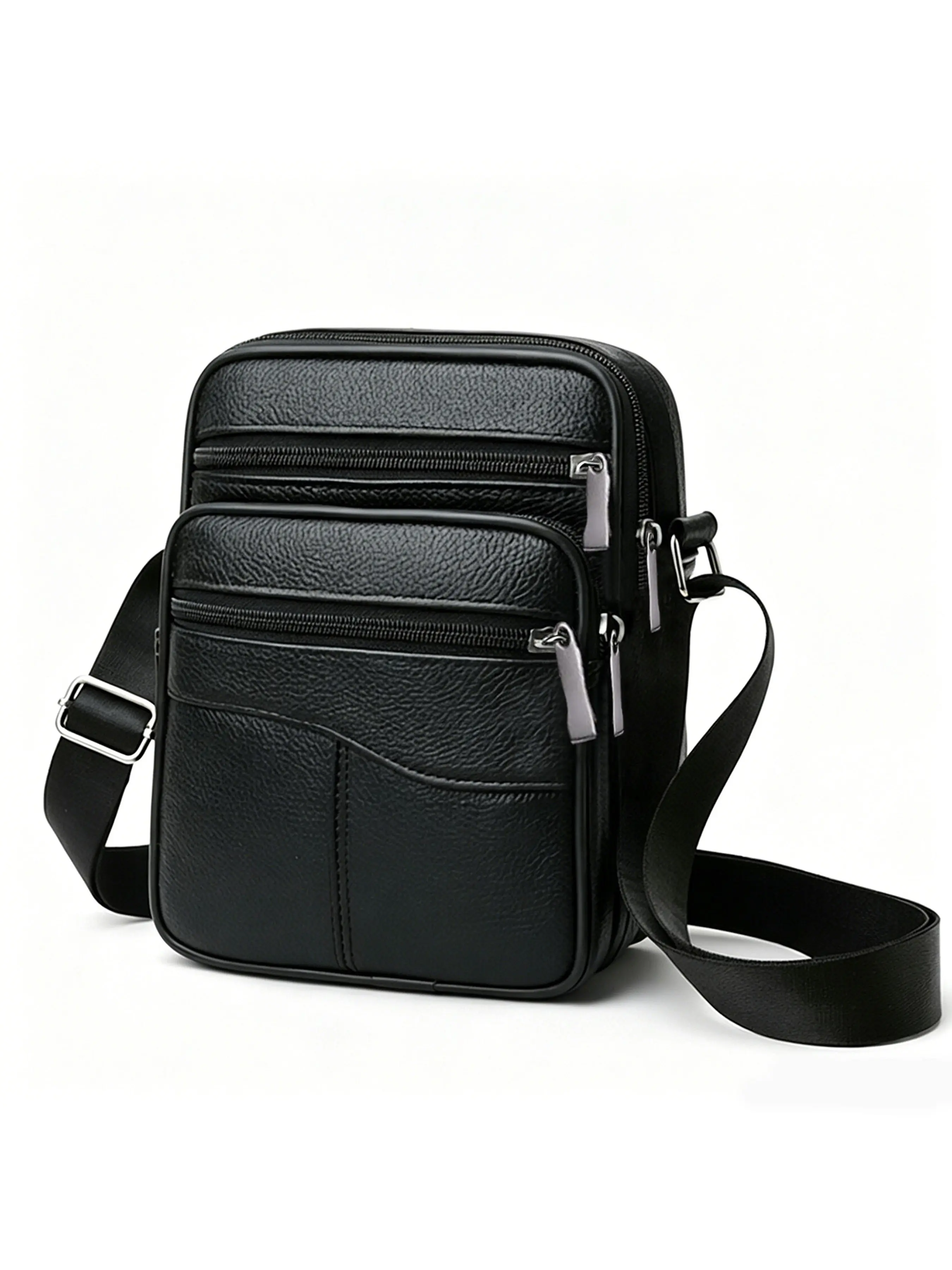 1 Piece Men's Lychee Grain Leather Shoulder Crossbody Bag, Multi Zipper Pockets Lightweight Handbag, Daily Office Street Travel Messenger Bag, Sling Bag for Male