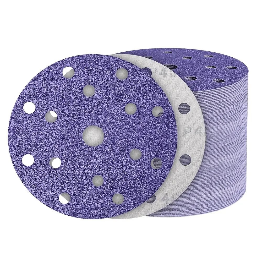50pcs 6-Inch 15-Hole Sandpaper Discs, Clay Ceramic Film Sandpaper Discs, Ideal for Car Body Metal Polishing, Furniture Metal Paint Grinding