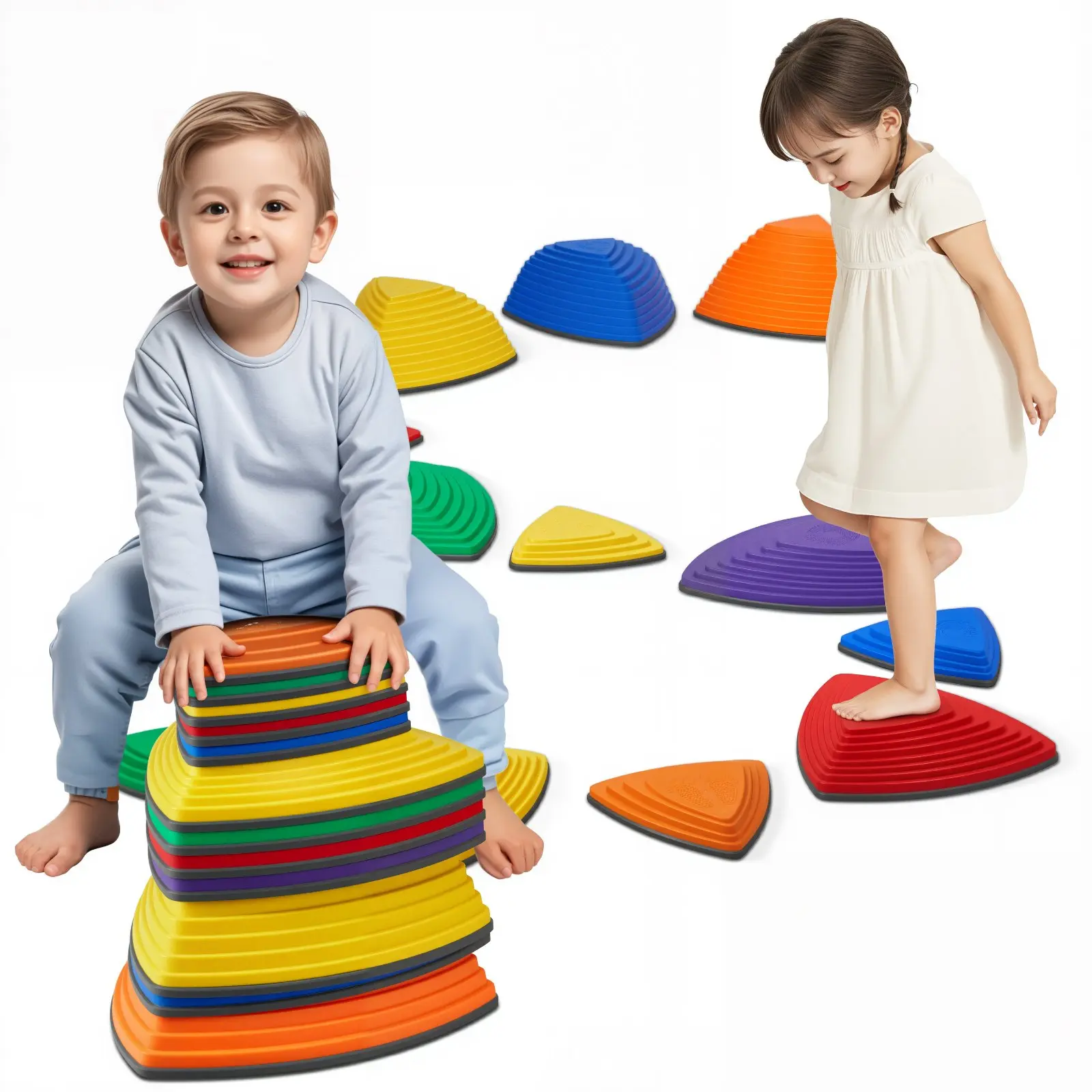 VEVOR 12-Piece Sensory Stepping Stones for Toddlers, Up to 220 lbs Max Load, Non-Slip, Obstacle Course Coordination Game, Indoor/Outdoor Play for 3-8+ Year-Old Children