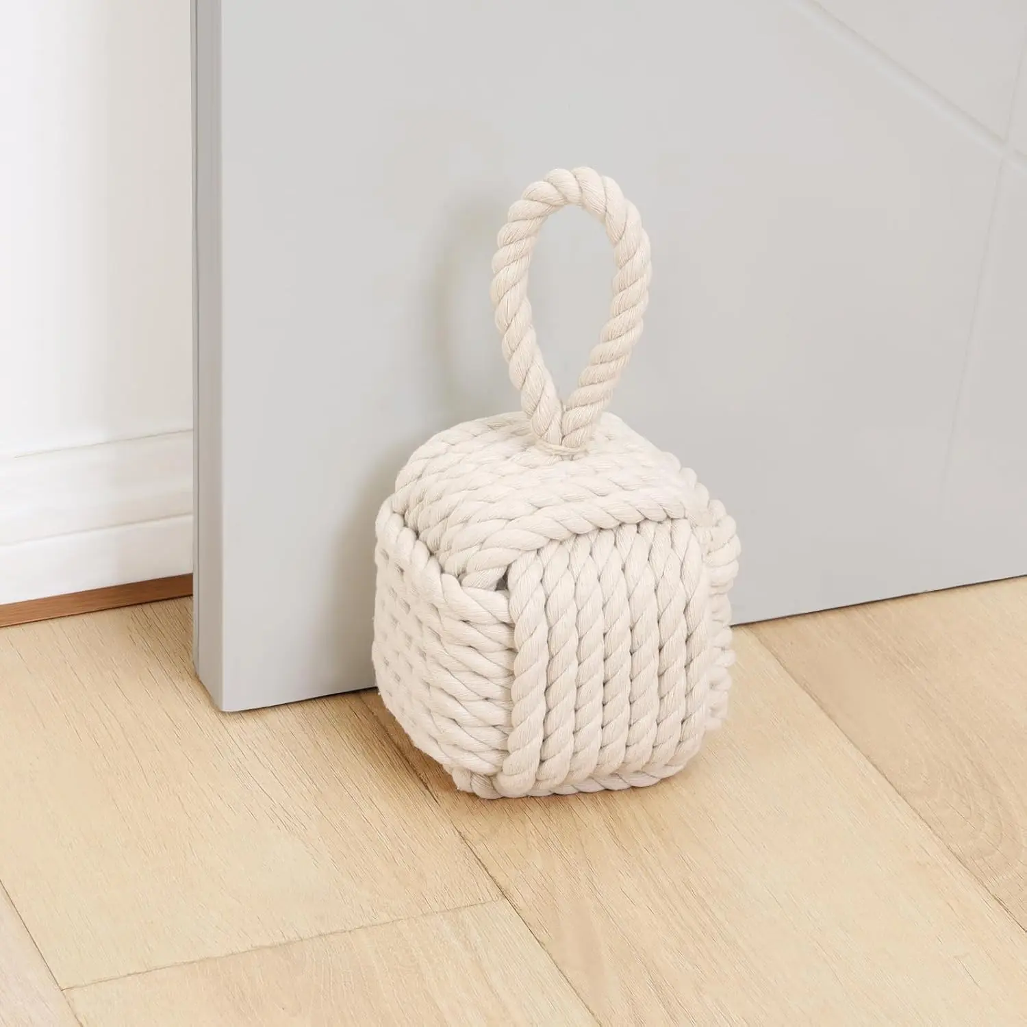 Decorative Rope Knot Door Stoppers - Weighted for Standard Interior Doors, Beige Room Decor House Decor for Home Use