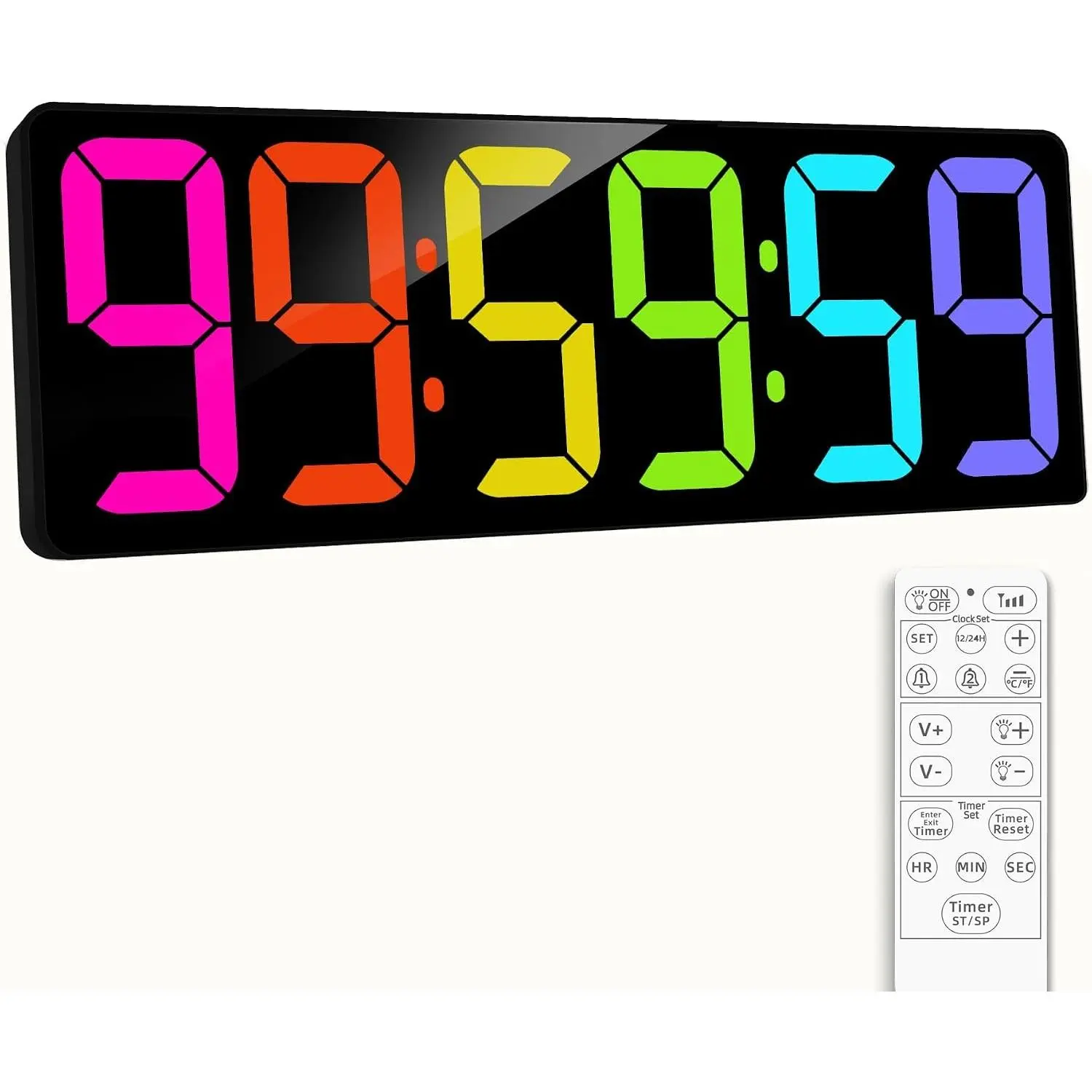 17.2" Large Digital Timer Wall Clock with Remote Control, Count Down Up, Auto DST LED Big Display for Bedroom Kitchen Living Room Office Gym Home Decor, RGB