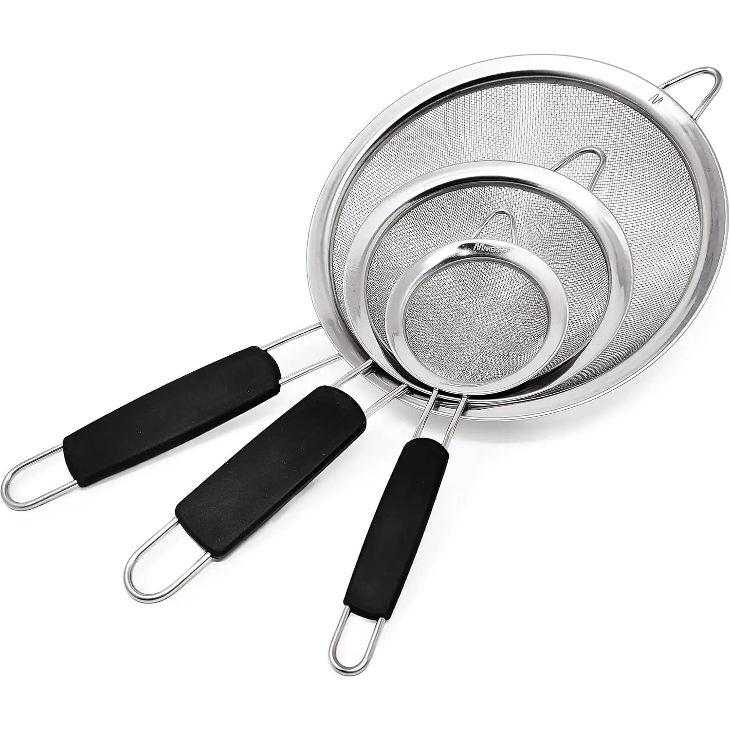 Fine Mesh Strainer Set of 3, Stainless Steel with Insulated Handle Sieves