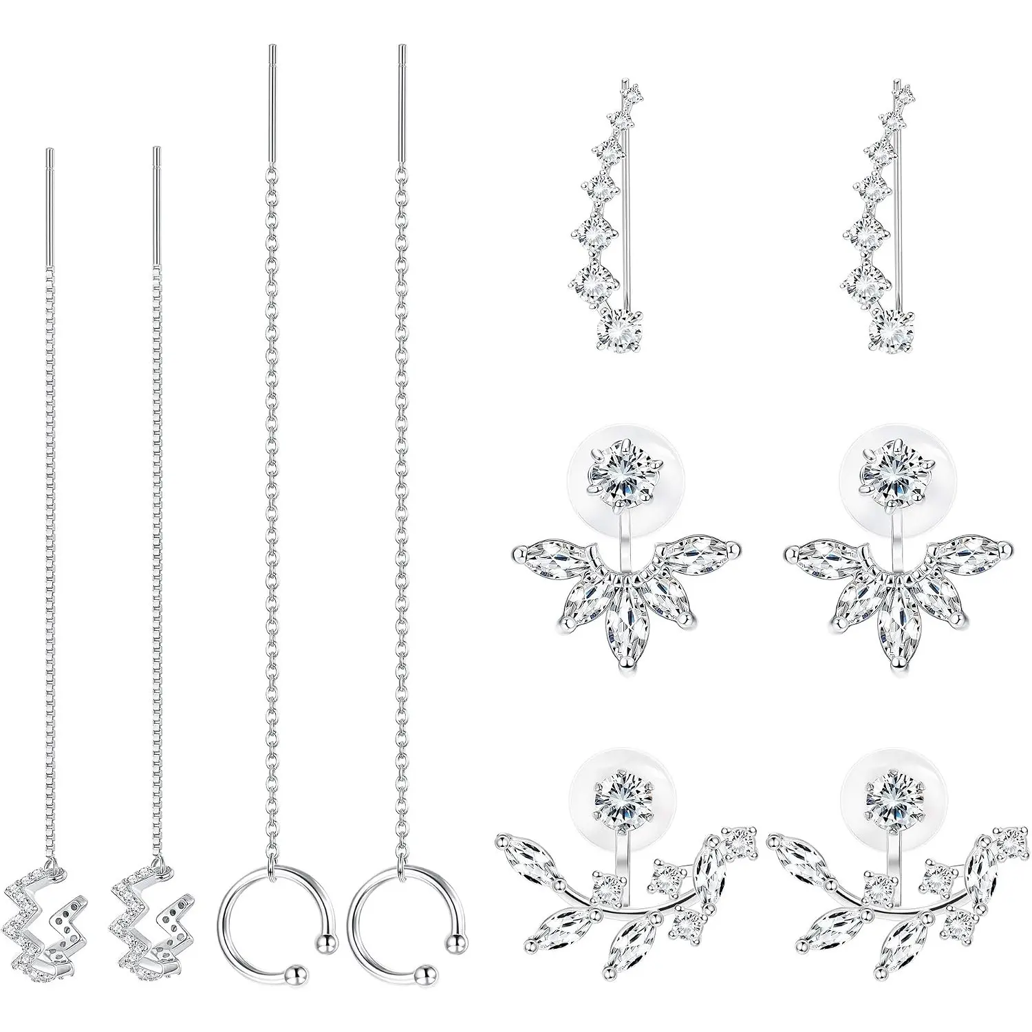 5 Pairs Minimalist Stud Earrings for Women, Chain Threader Earrings, Tassel Earrings, Ear Cuffs, Climber Earrings, Lotus Jacket Earrings Set