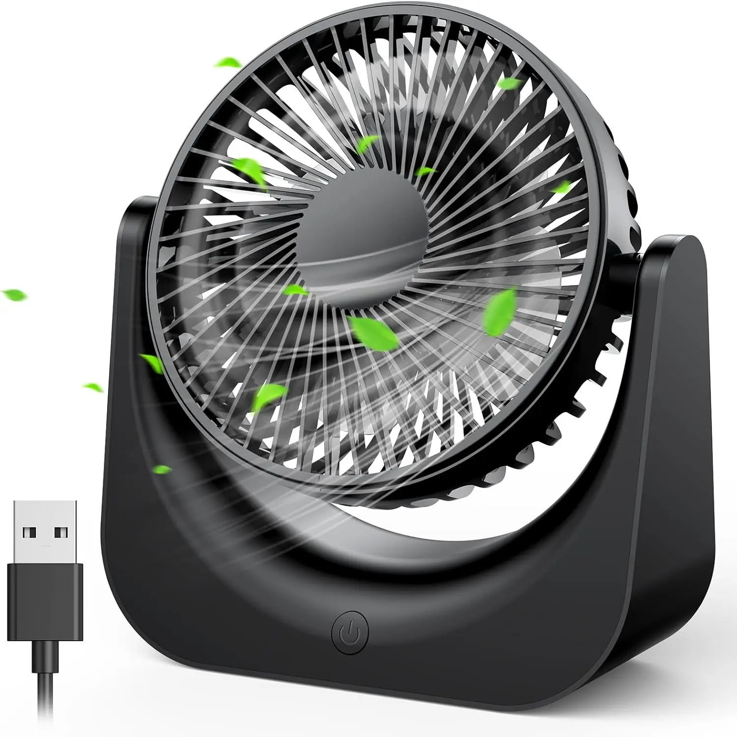 Desk Fan, 5.5-Inch Small Desk Fan, 20dB Quiet Fan with 5-Speeds Cooling and  Airflow, 90° Adjustable USB Desktop Fan with Removable Cover, Personal fan for Bedroom, Office, Kitchen, Black