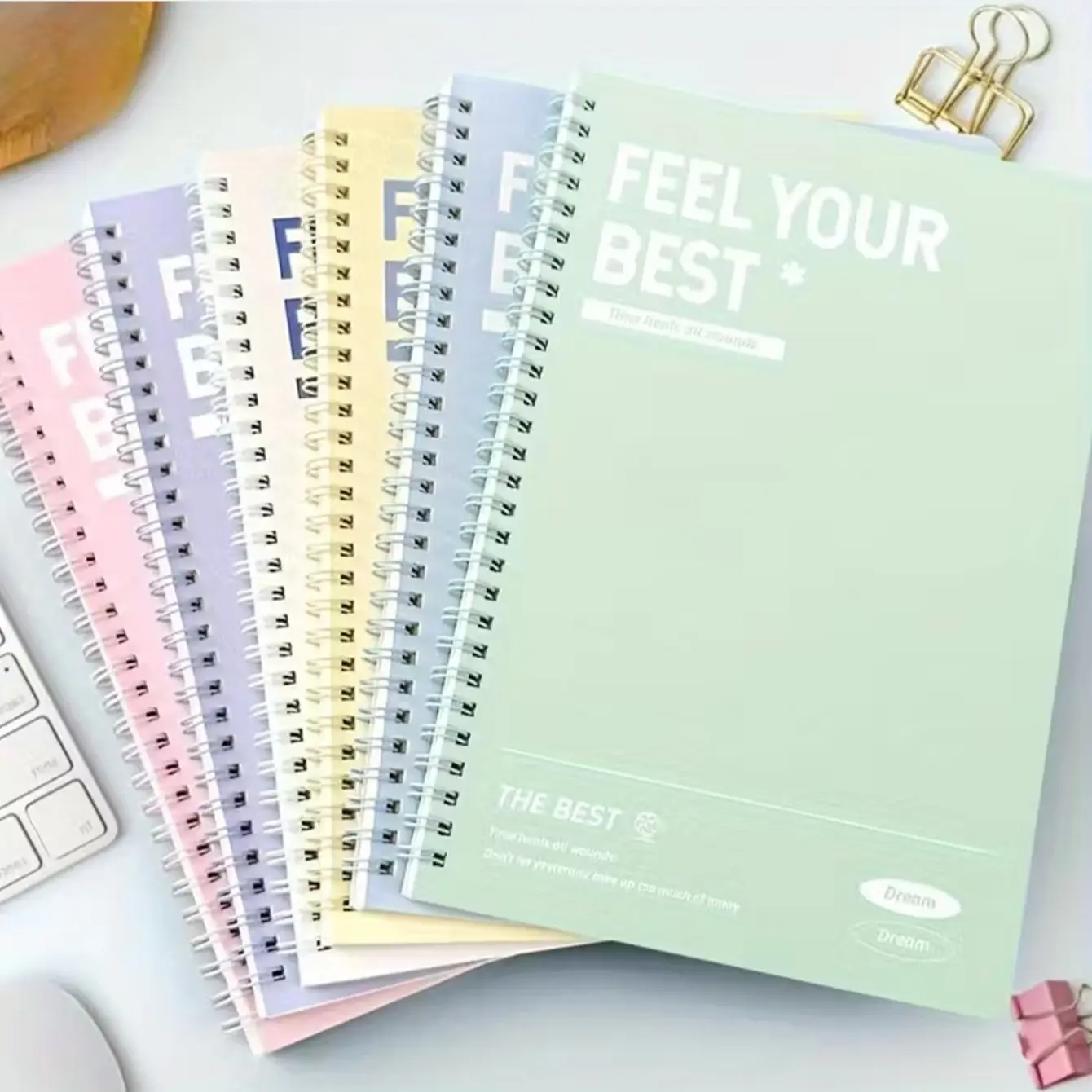6-Pack A5 Spiral Notebooks, Hard Cover, Thick Paper, 60 Pages/120 Sheets, 6 Soft Colors, Minimalist Style, School, Office, Diary, Planning, Spiral Bound Notebook