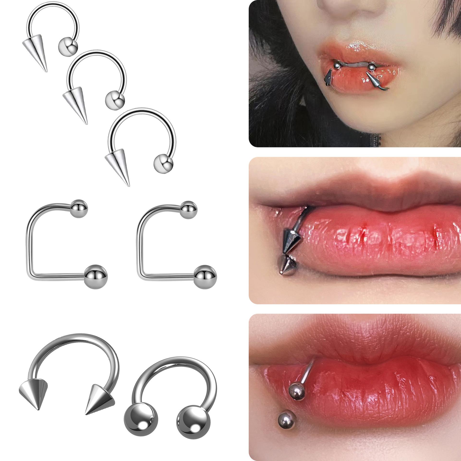 Minimalist Gothic Personalized Lip Nail Style Stainless Steel U-shaped Lip  Ring Horseshoe Rod Lip Clip Pointed Cone C-ring jewelry decoration - TikTok  Shop