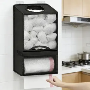 No-Drill Wall Mount Bag Holder, 2-in-1 Storage & Dispenser, Bins for Organization, for Kitchen Sink Pantry, Shopping Bag Organizer
