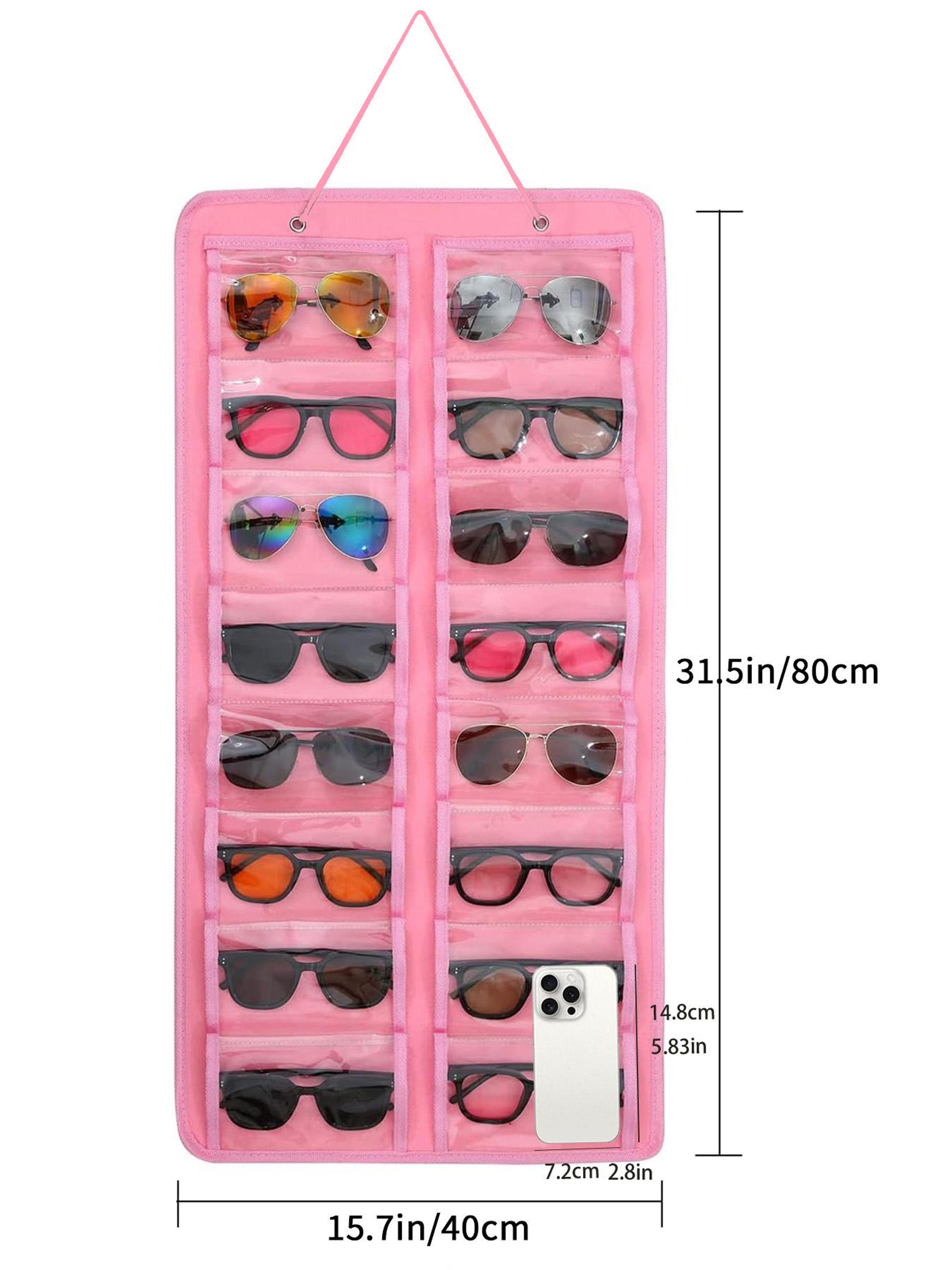Dustproof Sunglasses Organiser, Wall Mounted Sunglasses Organiser, 16 Compartment Glasses Organiser, Space Saving Storage (Pouch Only)