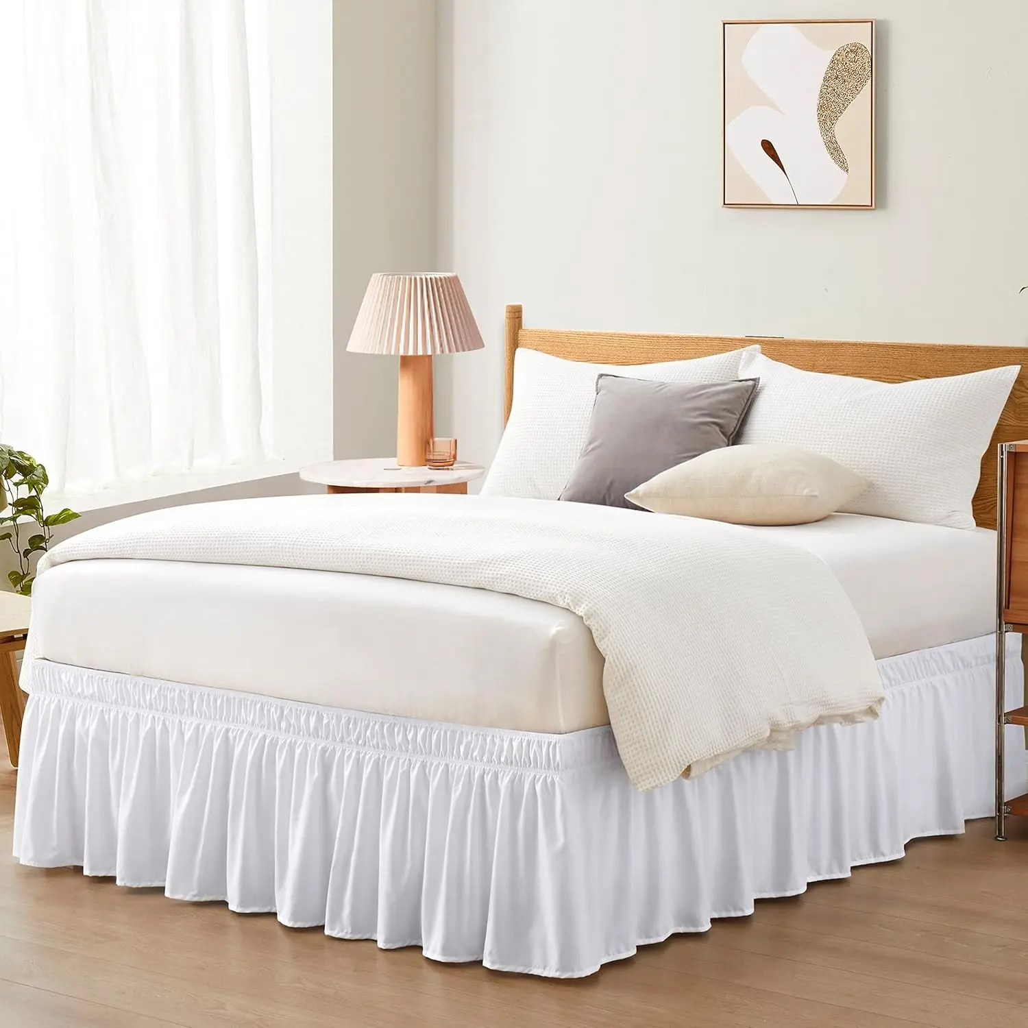 White Wrap Around Bed Skirt, Full Queen 18-Inch Brushed Drop | Easy Wrap-Around Design, No Mattress Lifting, Ultra-Soft 110GSM Fabric, Wrinkle & Fade Resistant, Machine Washable