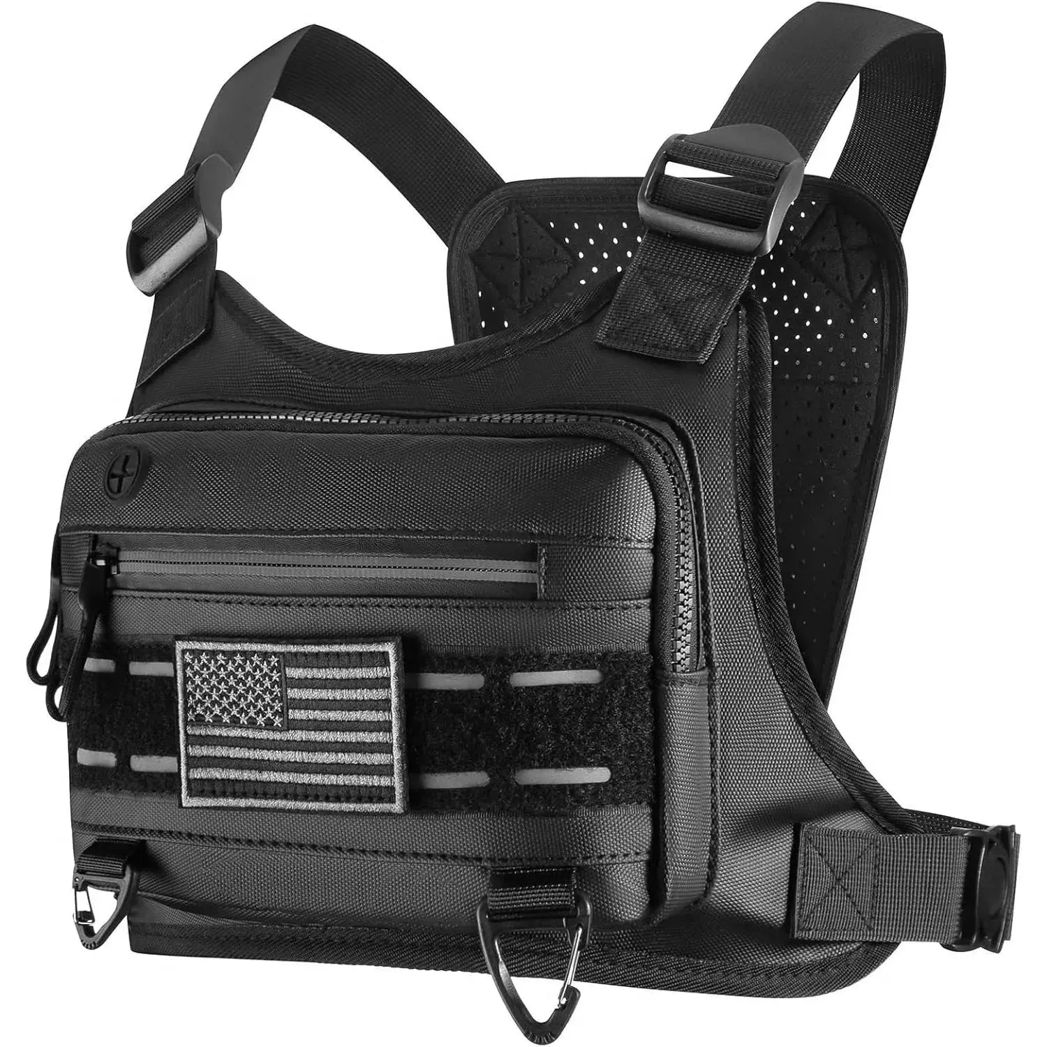 Chest Bag For Men and Women Water Resistant Running Vest Tactical Chest Bag Pack for Sports Outdoor Chest Running Training Bag Backpack with American Flag Patch