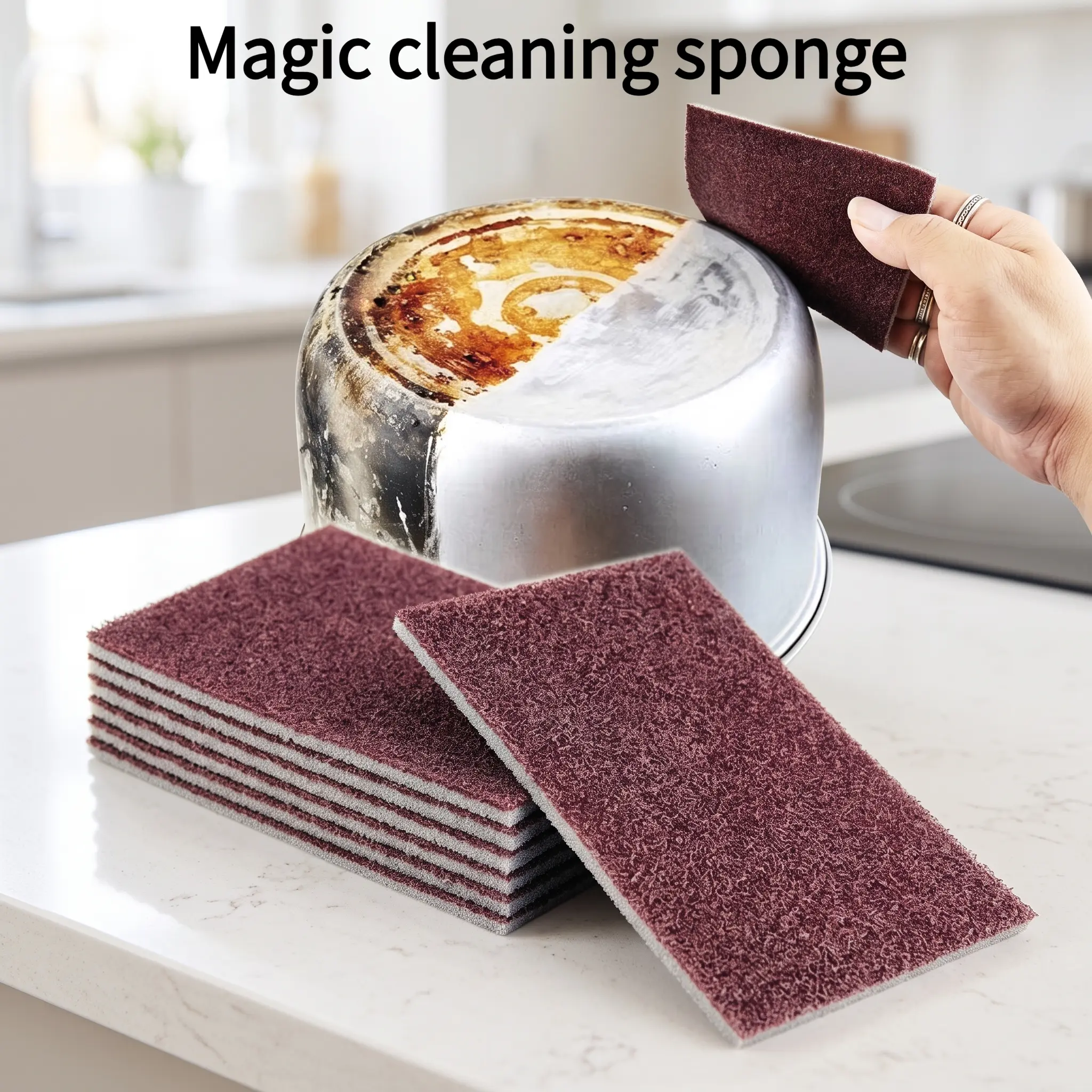 5/10pcs Scrub Sponge Pads, Scrubbing Pads, Heavy Duty Scrubber, Scrubber and Sponges, Pot Bottom Cleaner, Stains Cleaning Tool, Dish Washing Sponges, Dishwashing Sponge, Kitchen & Restaurant Supplies-YY1