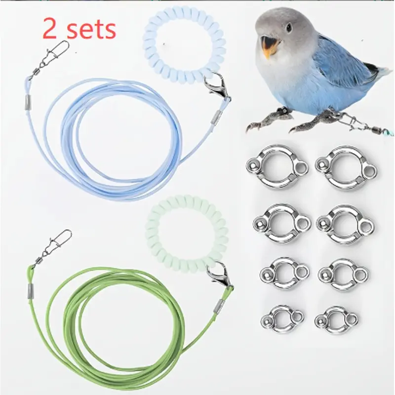 Two sets of bird traction ropes and parrot straps (including leg rings), which are suitable for elastic outdoor training ropes for parakeets, cone-tailed parrots and Xuan Feng parrots. Anti-escape flight equipment for small to medium-sized birds