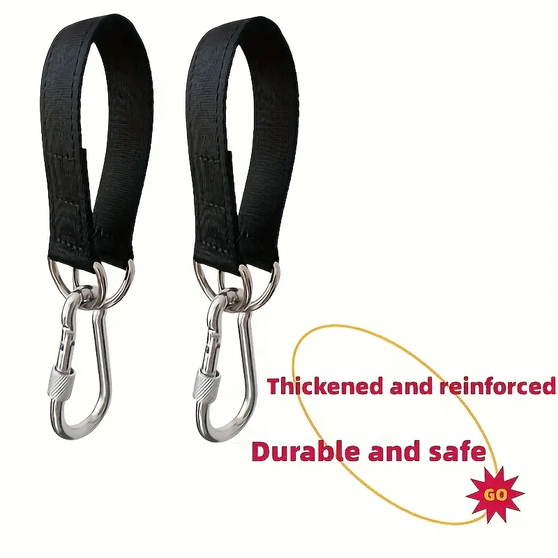 2 Pack Heavy-Duty Black Hammock Straps Set with Safety Locks - Durable Fabric, Outdoor Camping, Hammock & Amusement Park Accessories, Hammock Accessories