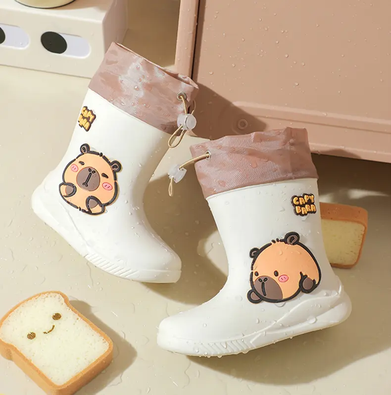 Capybara Rubber Boots For Kids Anti-Slip Youngsters's Mid-Calf Rain Boots With Elastic Band Boy and Girl Comfortable Rain Shoes