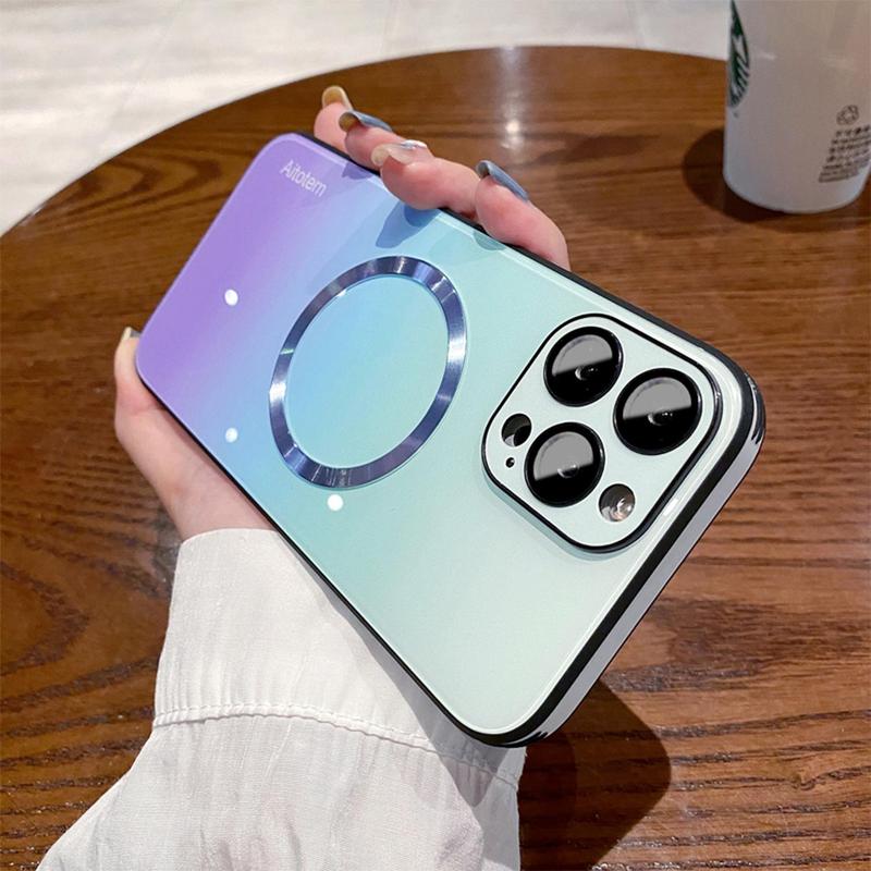 Magnetic Gradient Case For iPhone 17 Pro Max 17 Air 16 15 14 13 12 Pro Max with Full Camera Lens Protector [Compatible with MagSafe] Scratch Resistant Gradient Glass Back Cover