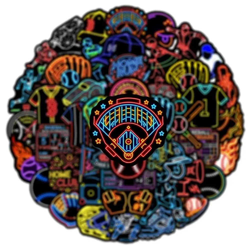 10/30/50pcs Cool Cartoon Neon Light Baseball Sports Graffiti Stickers DIY Skateboard Helmet Luggage Waterproof Decoration Decals