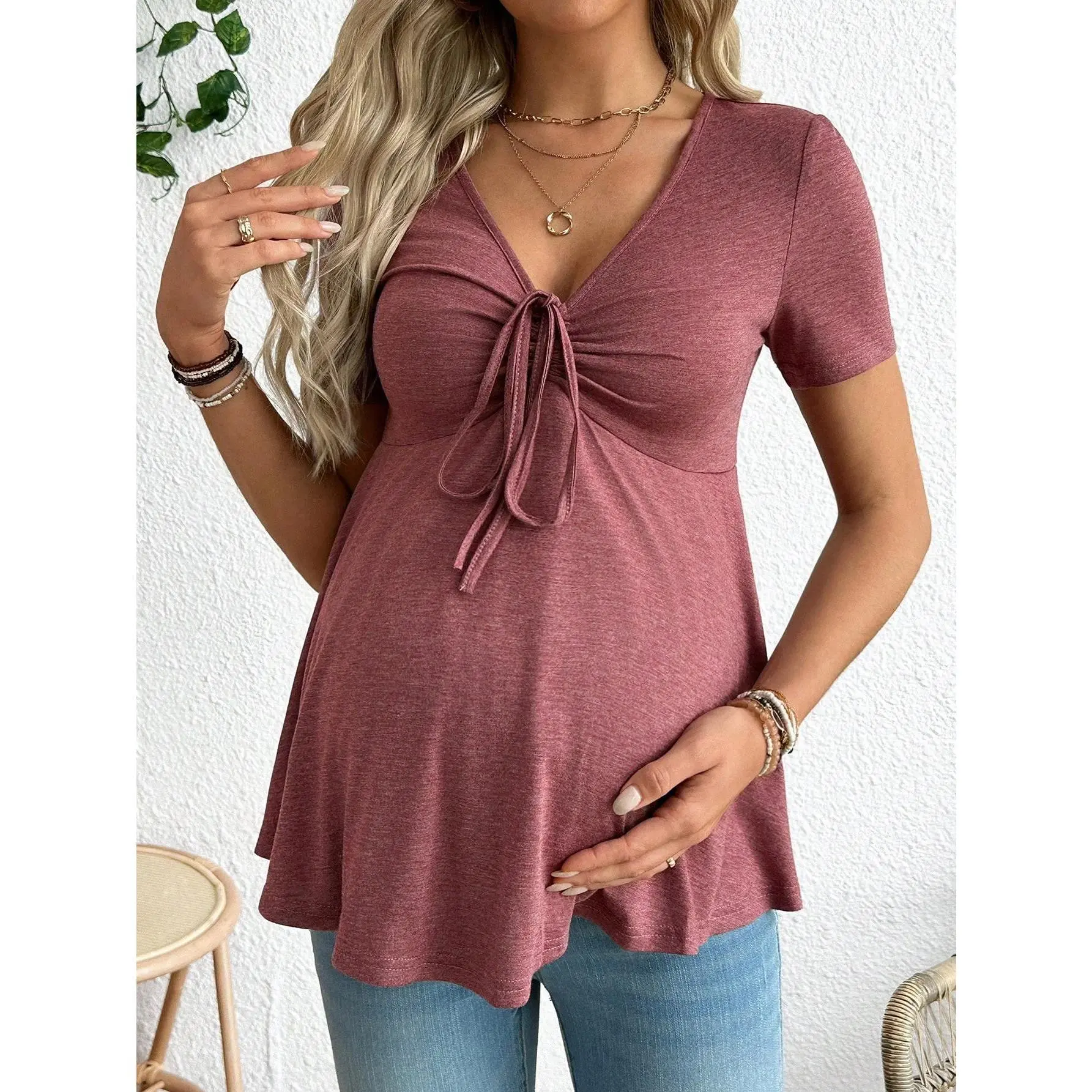 Women's Maternity Vest - Casual Sports Pink Summer T-Shirt, Maternity Clothes for Pregnancy Wear, Maternity Clothes Pregnancy