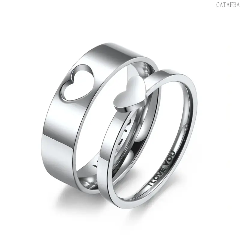 Unisex Adjustable Size Heart-Shaped Promise Rings for Couple, 4/6mm "I Love You" Romantic Jewelry for Wedding, Valentine's Day