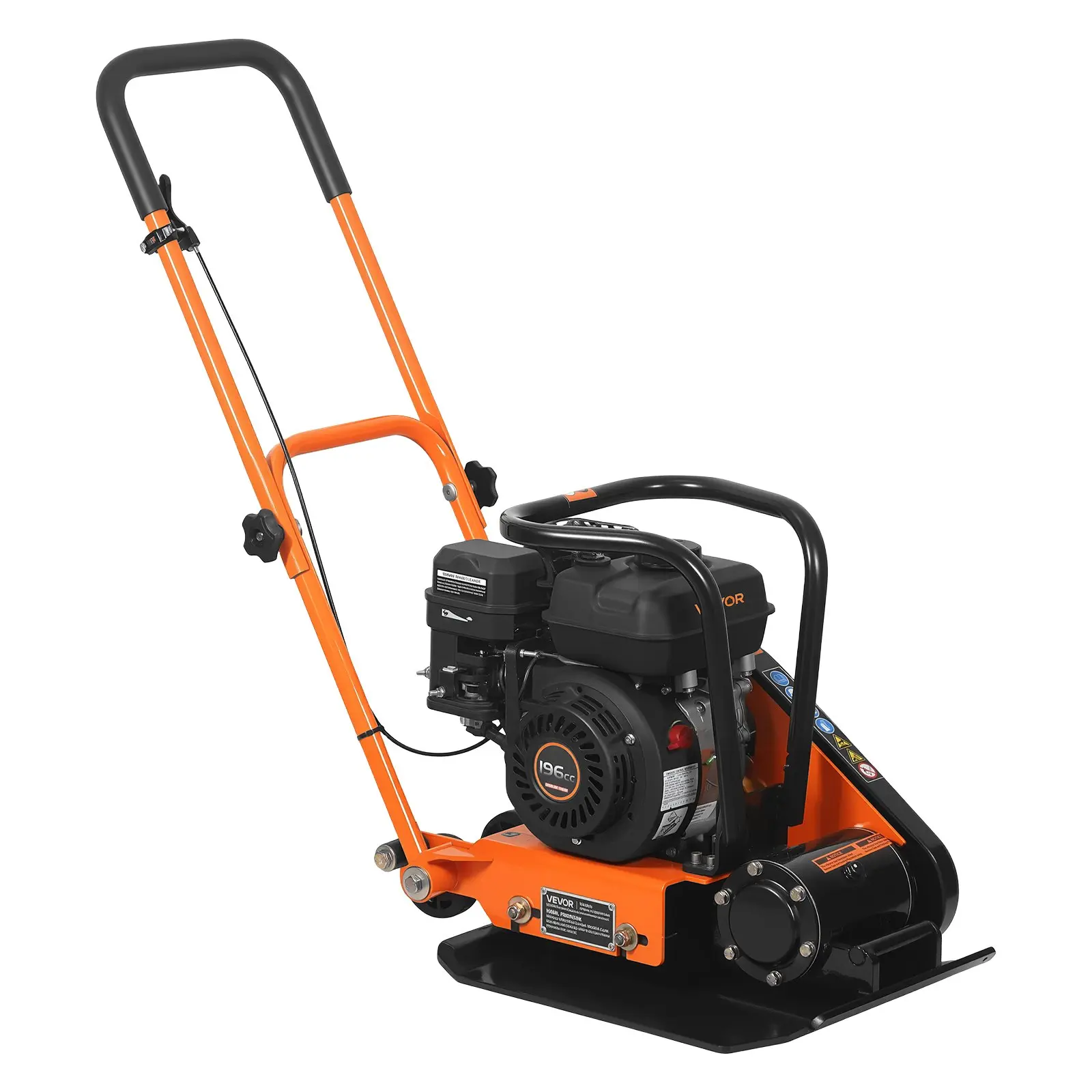 VEVOR Walk Behind Plate Compactor, 6.5 HP 196CC Gas Engine, 5600 VPM Vibrating Ground Rammer, 2360 lbs Compaction Force, 20.1x15 in Plate, for Pavers/Asphalt, Foundation