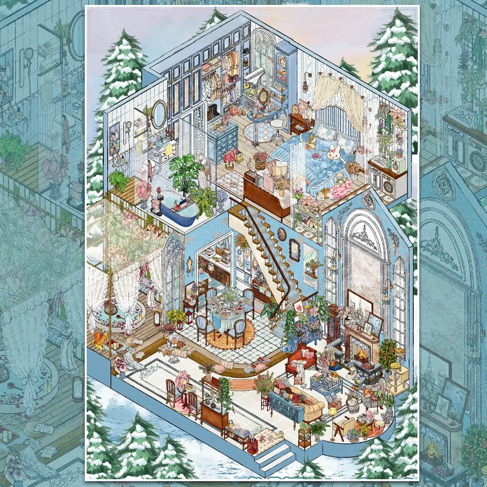 3D Winter Warm Home Scene Builder, DIY Layered Apartment Stickers, Stickers for Scrapbooking, Cozy Blankets, Frosty Windows, Hygge Vibes, Aesthetic Collage Set