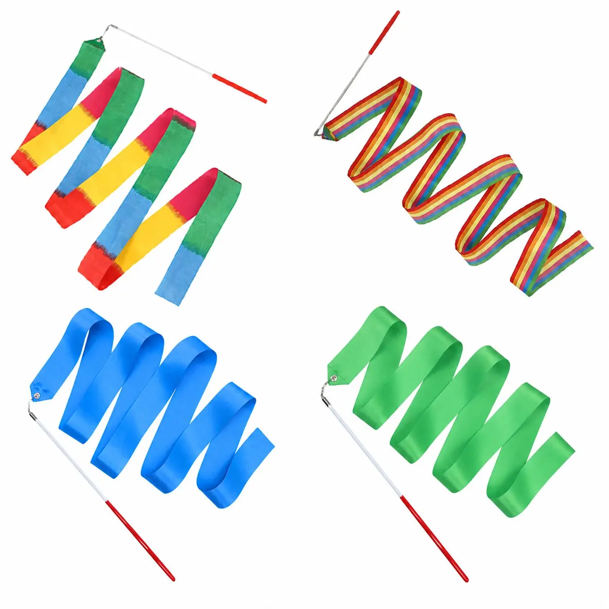 10pc Rhythmic Dance Ribbon Gymnastics Ribbon Streamer Baton Twirling Rod, Ideal for Gymnastics Competition, Ballet Dancing, Talent Show