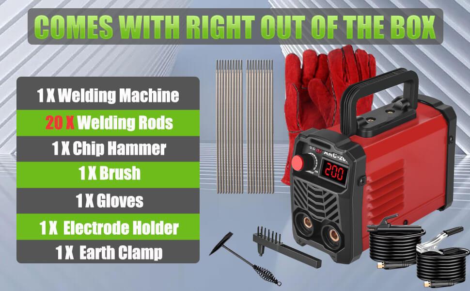 200Amp 20PCS Rods Stick Welder, Super MINI Portable Welding Machine, IGBT Inverter Welder Machine 110V with Hot Start Arc Force Anti-Stick, for 1/16"-1/8" Rod ARC Welder, 2 Chip Hammers (Red)