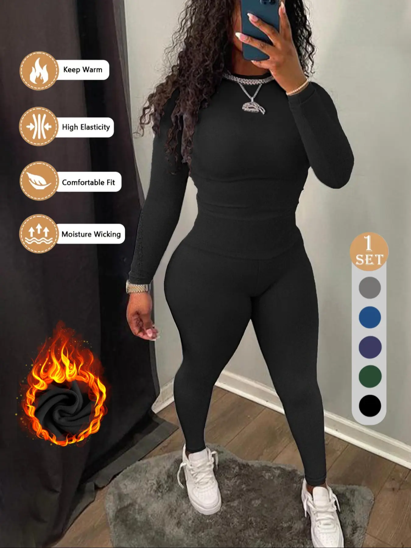 Women's Winter Fleece Lined Warm Underwear Set, 2 Piece Pack, Fit, Suitable for Basic Layering, Cozy Thermal Pajamas for Cold Weather Essential