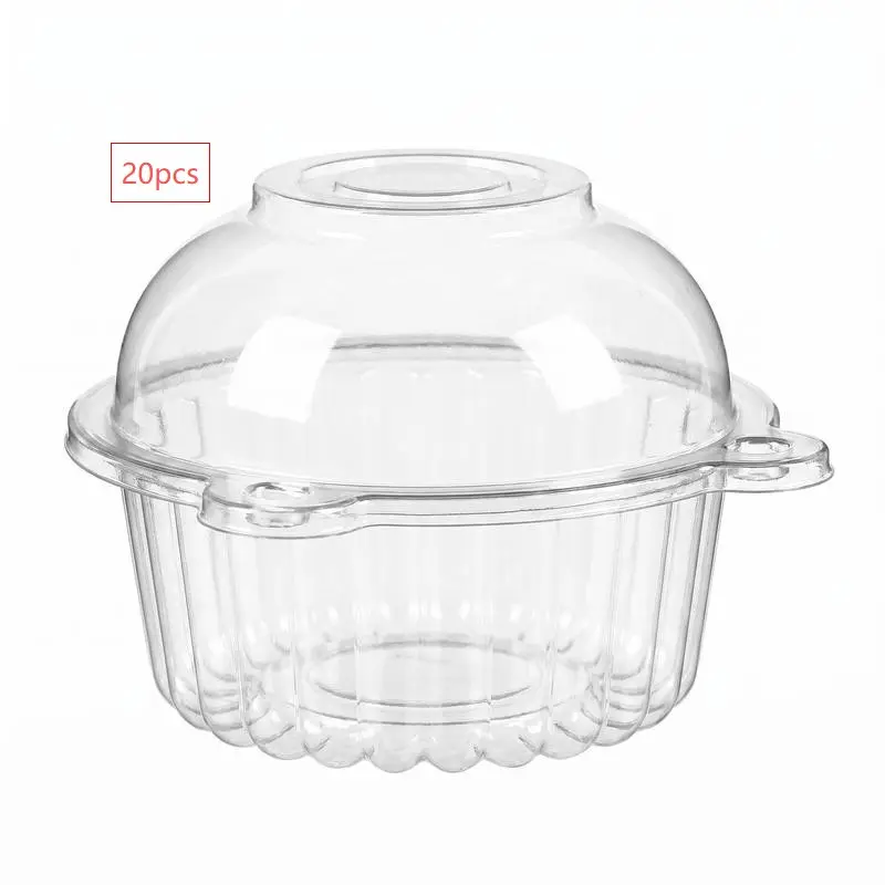 20Pcs Disposable Clear Transparent Plastic Single Layer Cupcake Holders, Individual Cupcake Boxes for Dessert